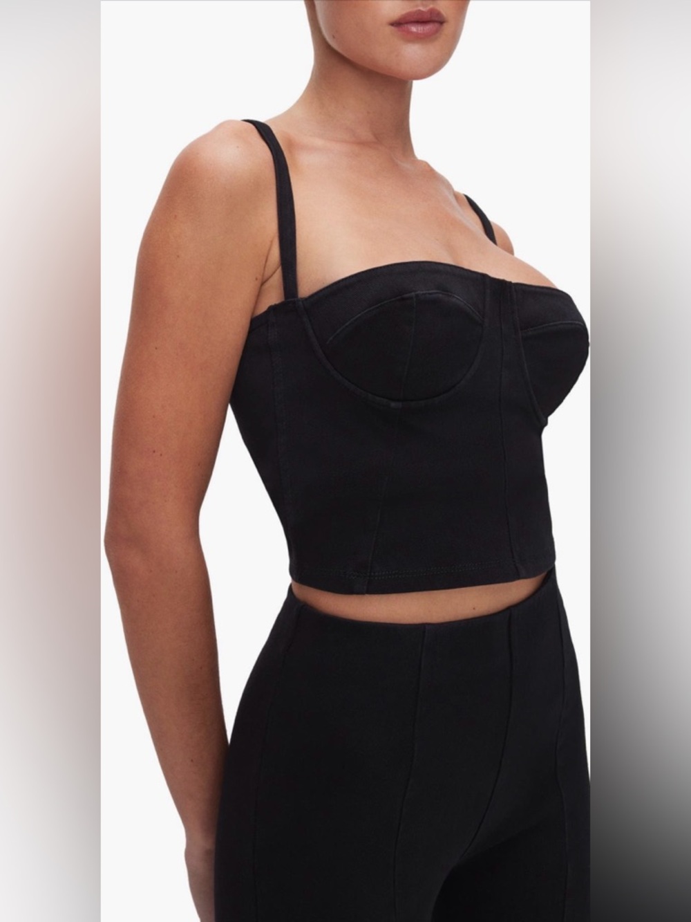 Good American Sculpt Bustier Stretch Denim Crop Top - Picture 2 of 4